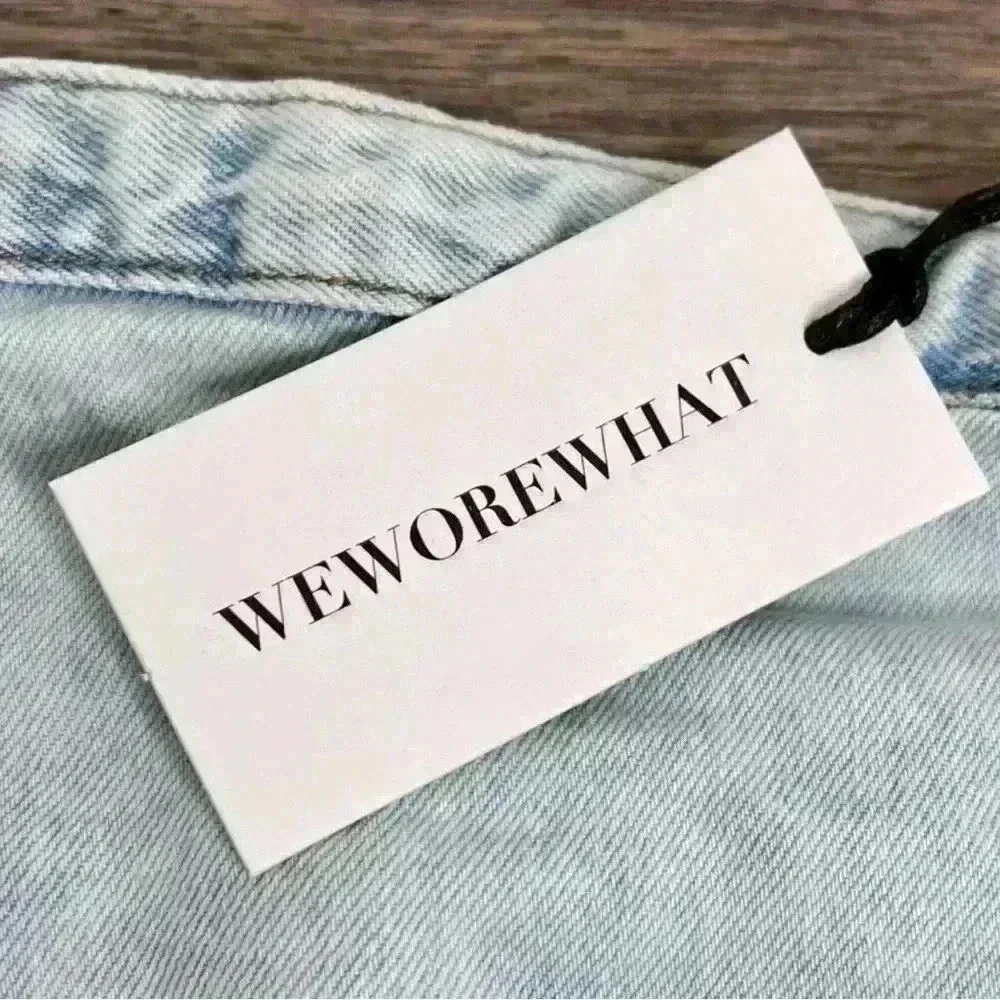 WeWoreWhat Cut-Out Denim Mini Skirt in a Super Light Indigo Wash. Sz Small. NWT! - Picture 10 of 14